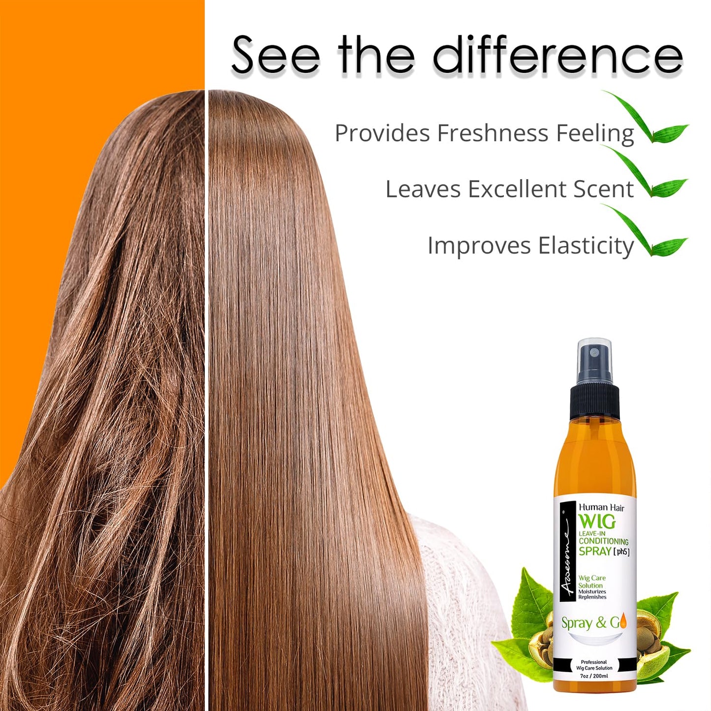 Awesome Human Hair Wig Leave in Conditioner Spray, pH5, Detangler & Easy Combing, Promoting Silkiness, Shine & Freshness, preventing Dryness (7 fl oz)