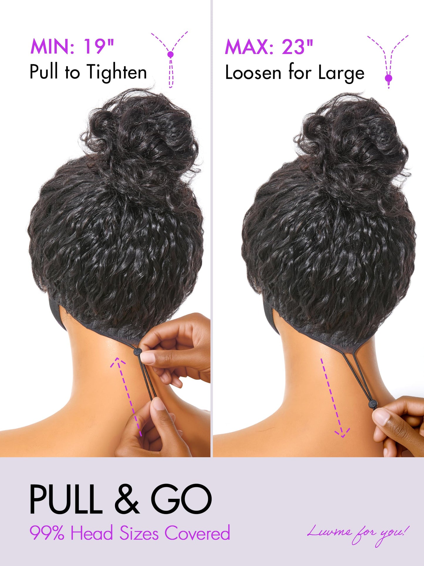 LUVME HAIR Flexi-Fit Invisi Drawstring Wig 13x4 Lace Wig PreMax Lace Wigs Water Wave Curly Lace Front Wigs Human Hair Pre Cut Plucked Lace Frontal 28 Inches Natural Black