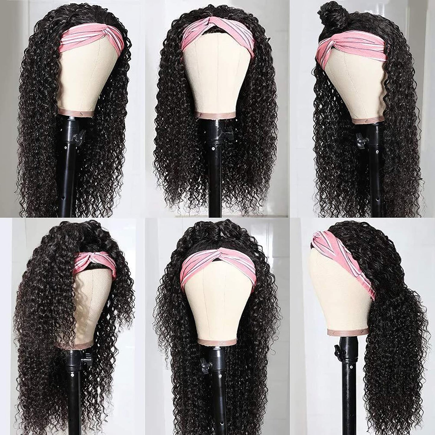 Aiterina Headband Wig Deep Wave Human Hair Wigs Virgin Hair Wigs 14 Inch None Lace Front Wigs For Black Women Deep Wave Machine Made Wigs Natural Color