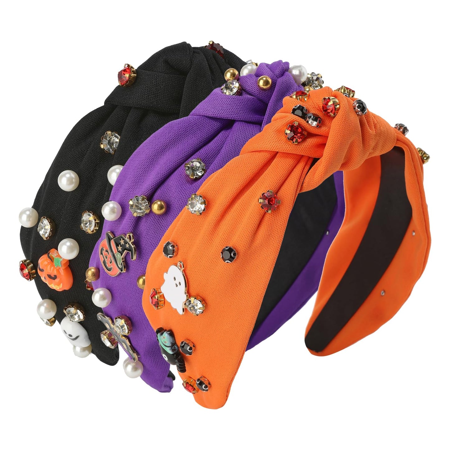 Danumei Halloween Headband Spooky Knotted Headbands for Women Gothic Boo Hairband Twist Wide Hair Accessories for Costume Party