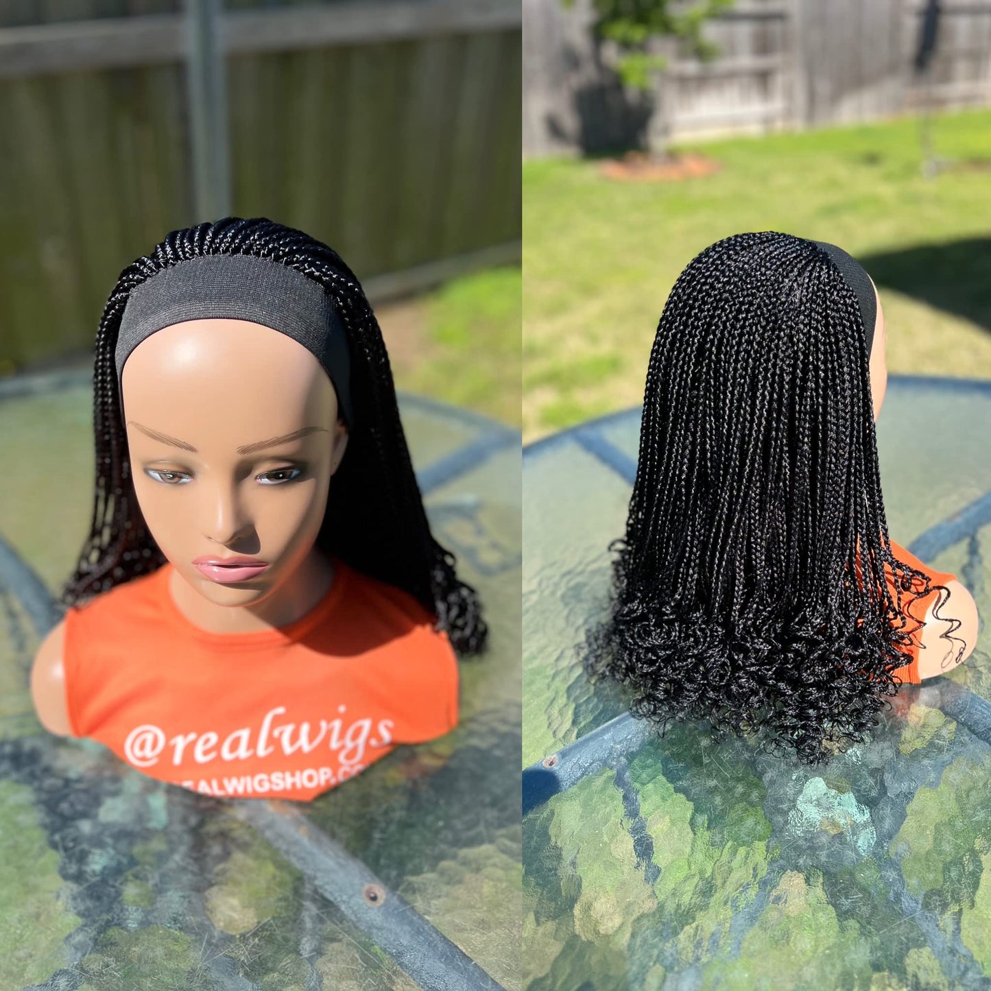 RealWigs 18” Black Headband Braided Wig Box Braids with Curly Tips