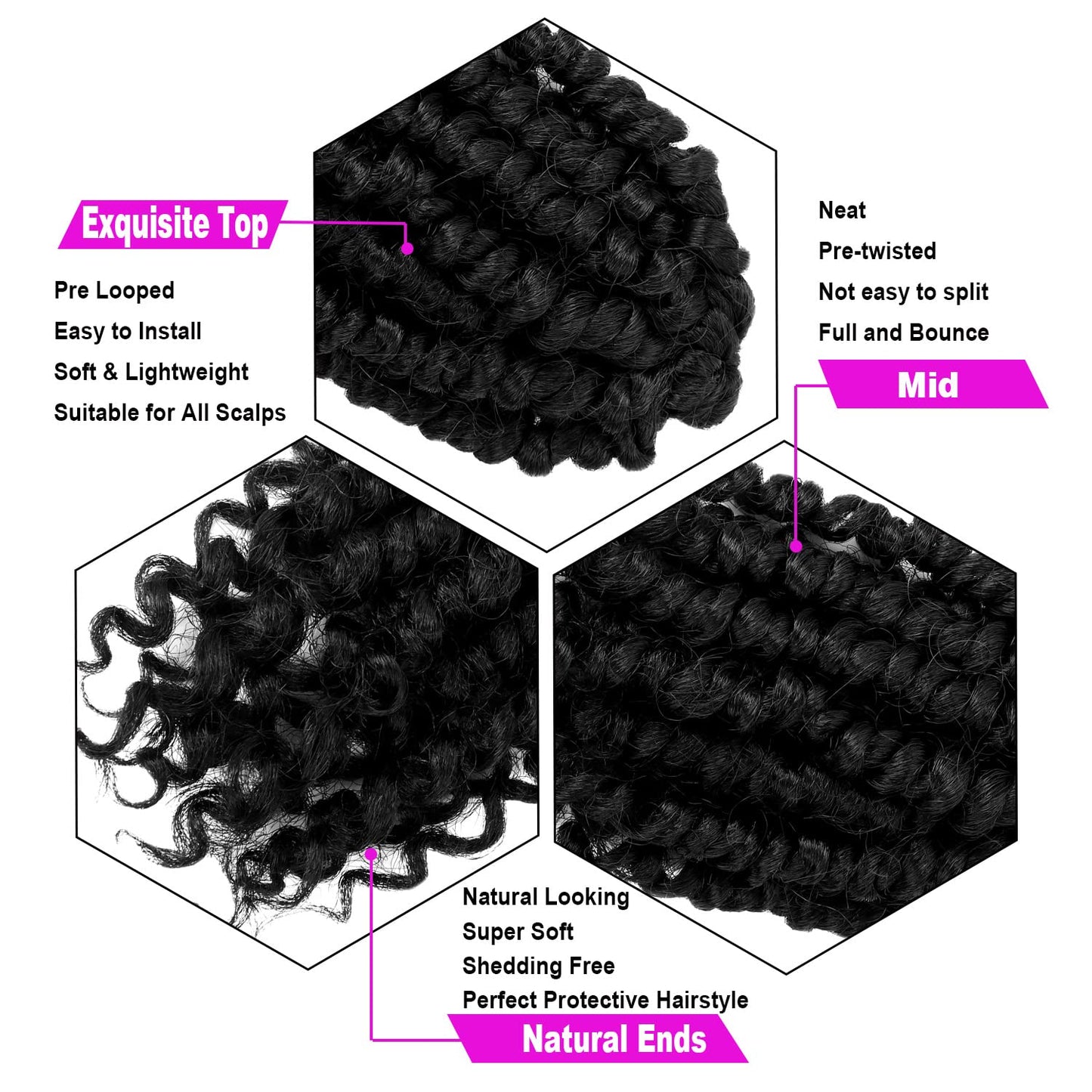 Bileaf 8 Inch Passion Twist Hair 8 Packs Pre-twisted Crochet Hair, Pre-looped Crochet Passion Twist Braiding Hair for Women Girls and Kids Bohemian Passion Twist Hair Extensions 1B