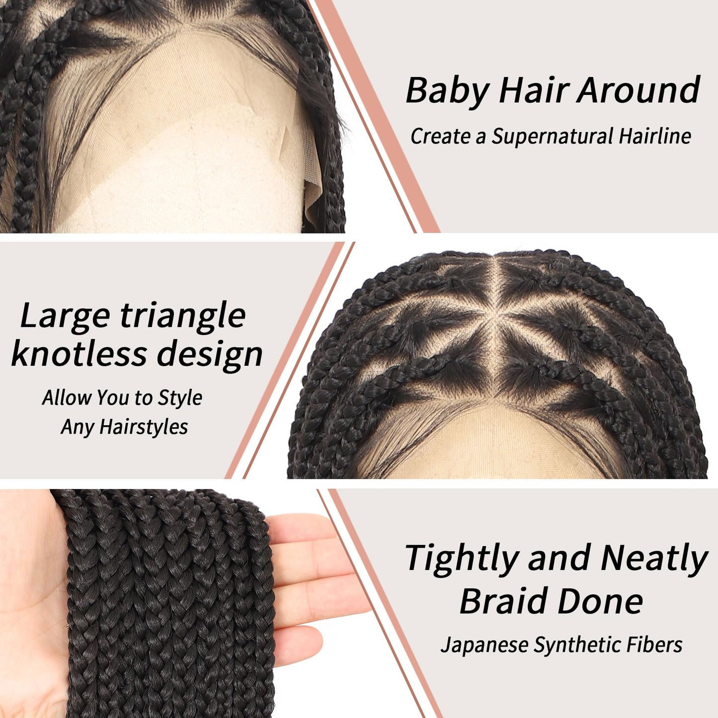 Lexqui 360° HD Full Lace Knotless Braided Wigs for Women Box Braid Wig Synthetic Hair Lace Front Braided Wigs with Baby Hair Braid Wig 36 Inch Black