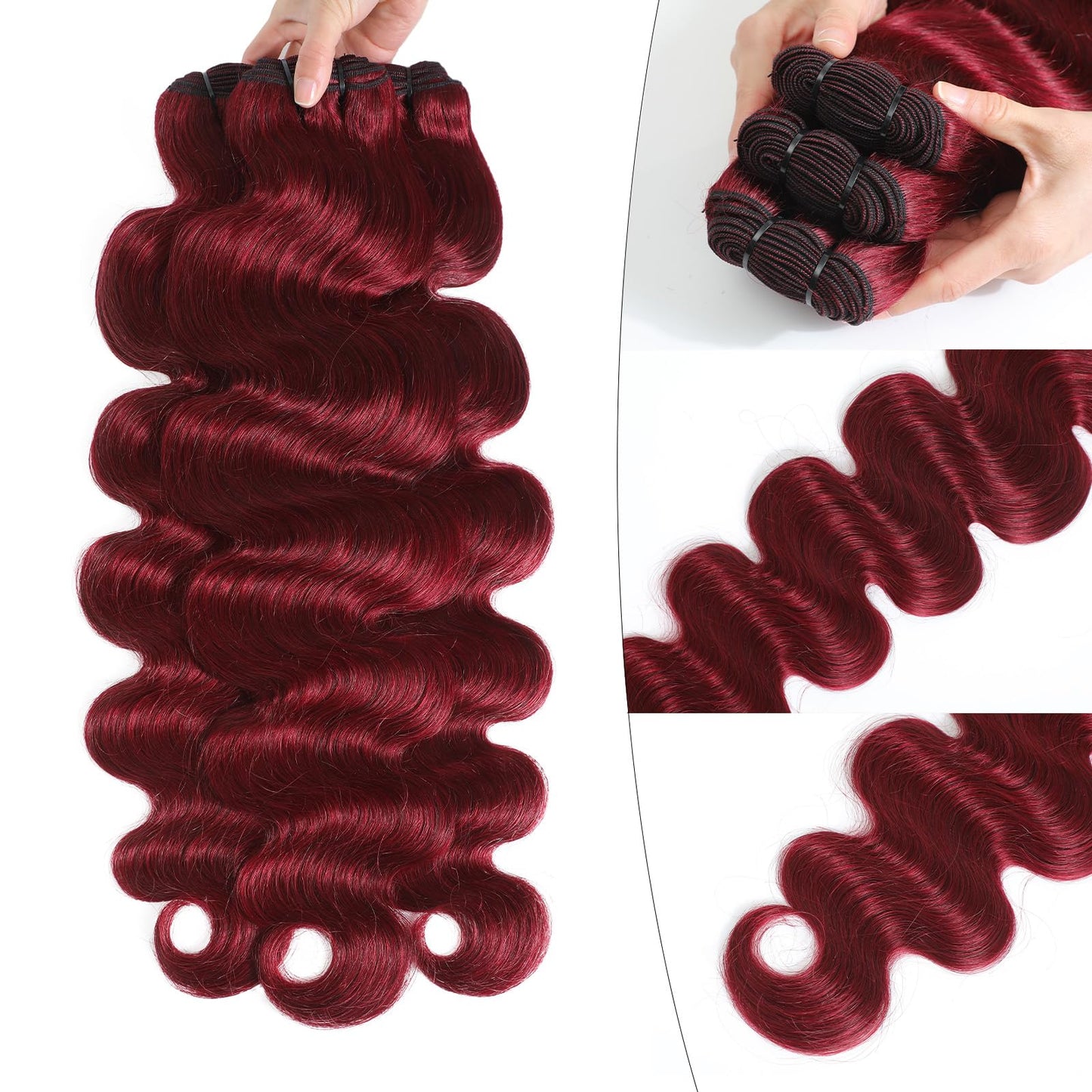 Ciracevi 99J Red Body Wave Human Hair Bundles 15A Raw Indian Hair Bundle burgundy Body Wave Bundles Hair Extensions(3 bundles 16 18 20)