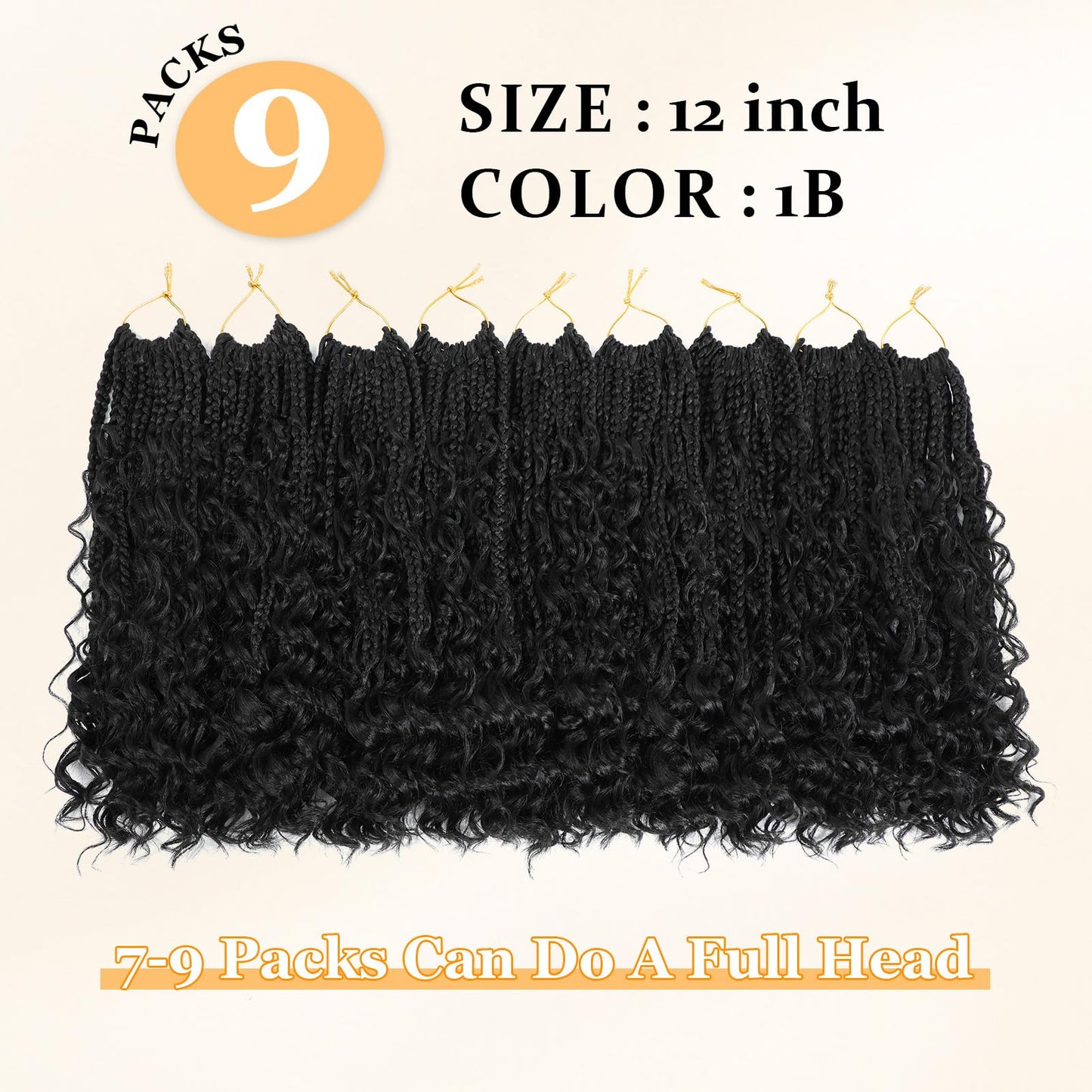 Yewell 9 Packs Goddess Box Braids Crochet Hair Boho Crochet Box Braids With Curly Ends CrochetHair For Black Women, 12 Inch Pre Looped Bohemian CrochetBox Braiding Hair (12Inch 9 Packs,1B)