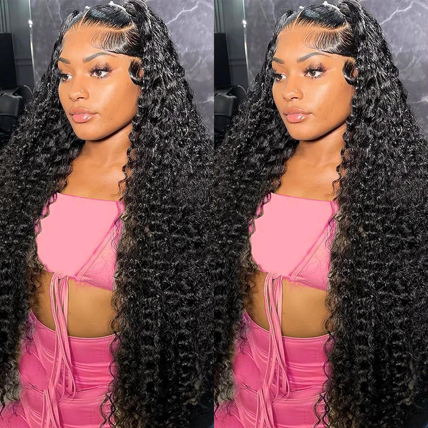 13x4 Water Wave Lace Front Wigs 180% Density Pre Plucked with Baby Hair Water Wave Transparent Lace Wigs Brazilian Virgin Human Hair 24Inch Glueless Water Wave Lace Frontal Wigs Natural Color