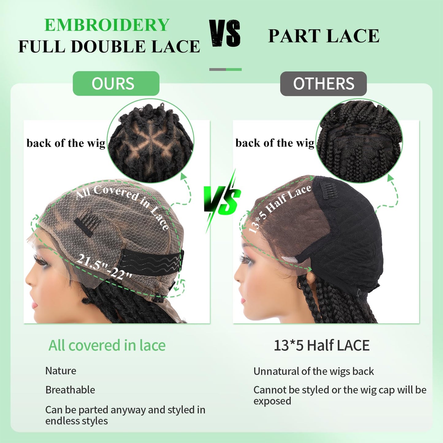 Youthfee 48" Black Butterfly Braided Wig with Lace Front, Synthetic Hair, Women