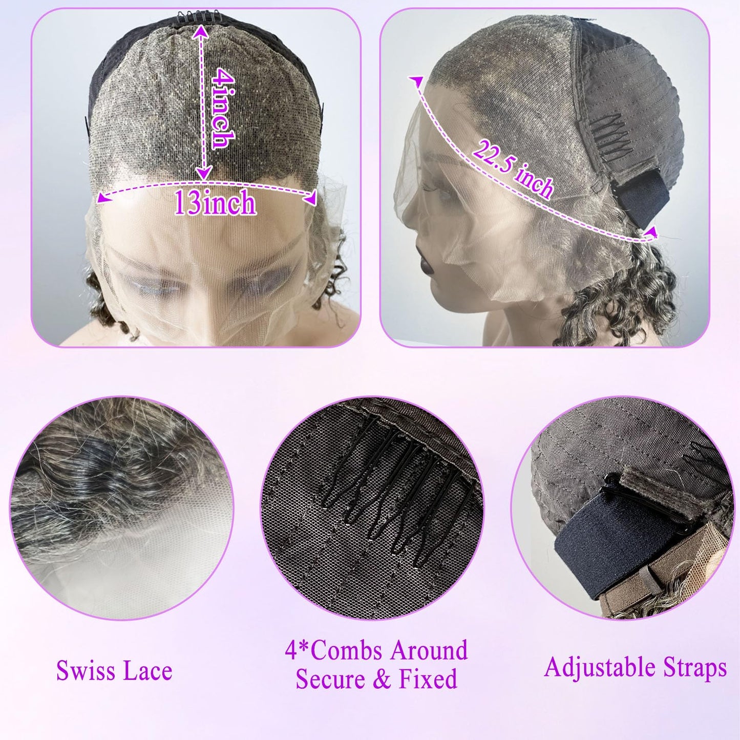 HANASCC Salt and Pepper Grey Wigs Human Hair Bob Wig 13x4 Deep Curly Lace Front Wigs Human Hair Pre Plucked Natural Hairline Gray Human Hair Wig HD Transparent Curly Short Bob Wigs for Women 12 Inch