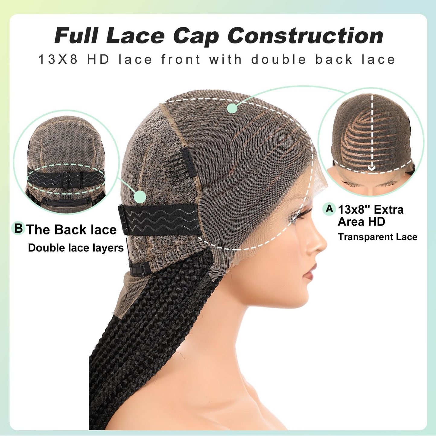 Fecihor 13x8 Inch HD Lace Front Cornrow Braided Wigs For Women Box Braid Wig With Baby Hair Back Lemonade Braids 36" Black Premium Synthetic Box Braided Wig Transparent Lace Front Braids Wigs