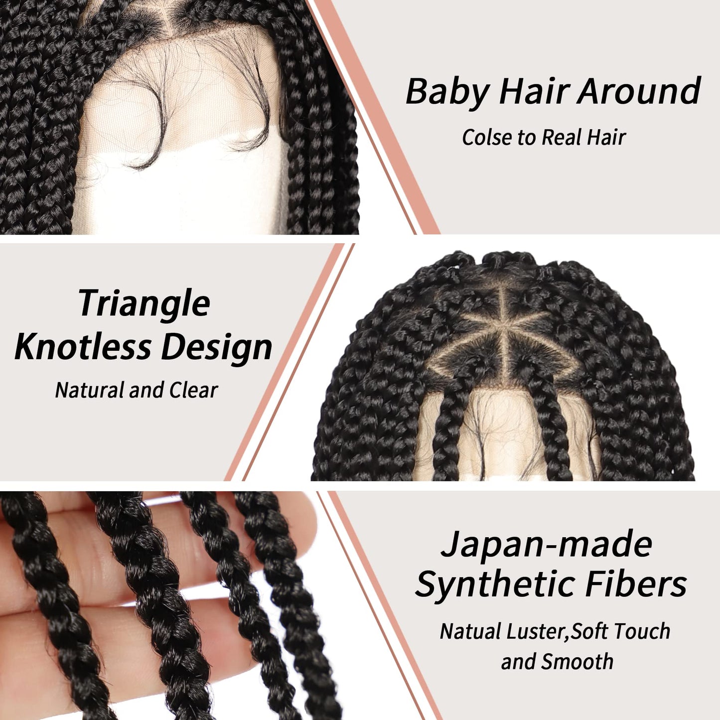 Lexqui 36'' Knotless Box Braided Wigs for Women Braided Lace Wigs Triangle Lace Front Braided Wig Premium Synthetic Full Double Lace Braided wig with Baby Hair Braid Lace Front Wig