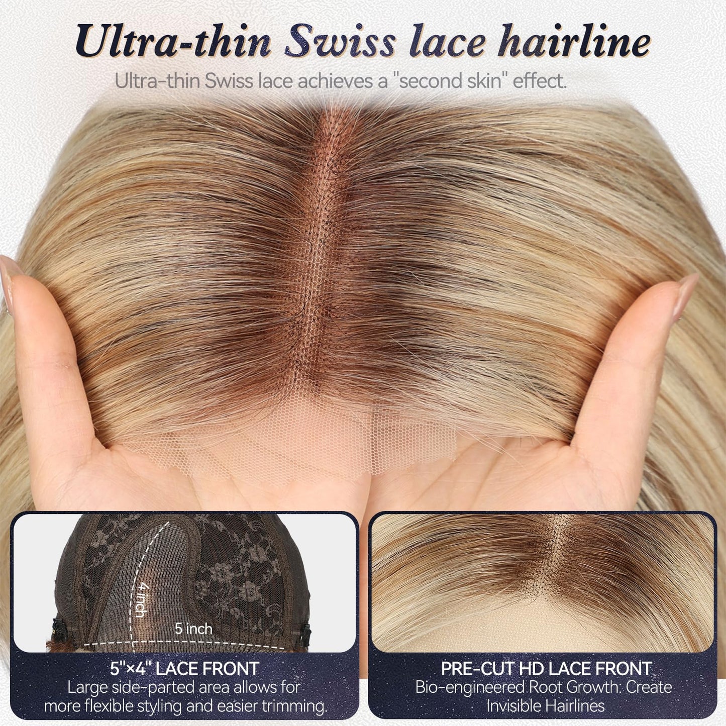 starluck Human Hair Wig Lace Front Wigs Real Human Hair Wigs For Women Wig Side Part 6"*5"*2" HD Lace Ombre Light Blonde Mixed Light Brown 12 Inch Realistic and Natural for Daily Party Use