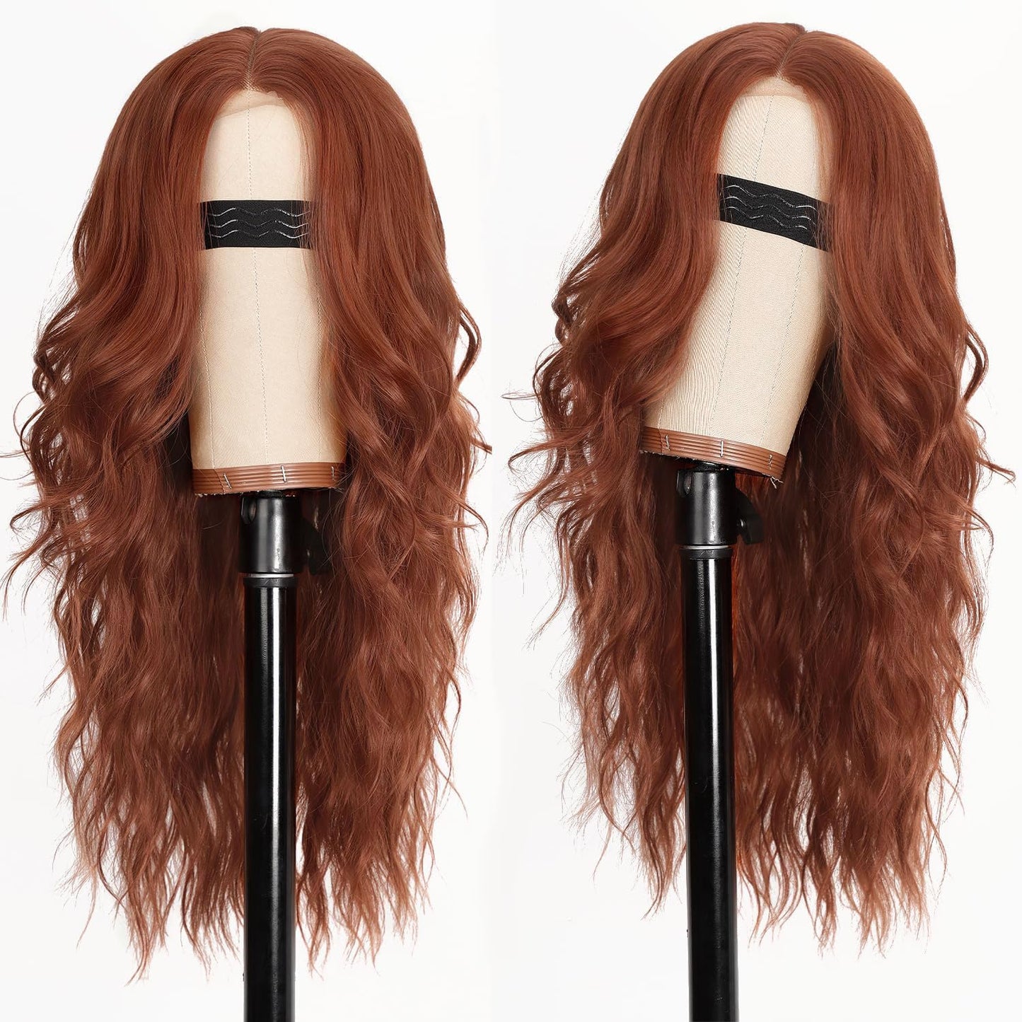 AISI HAIR Auburn Wigs for Women, Long Wavy Lace Hairline Middle Part Synthetic Heat Resistant Wig for Daily Party-26 Inch