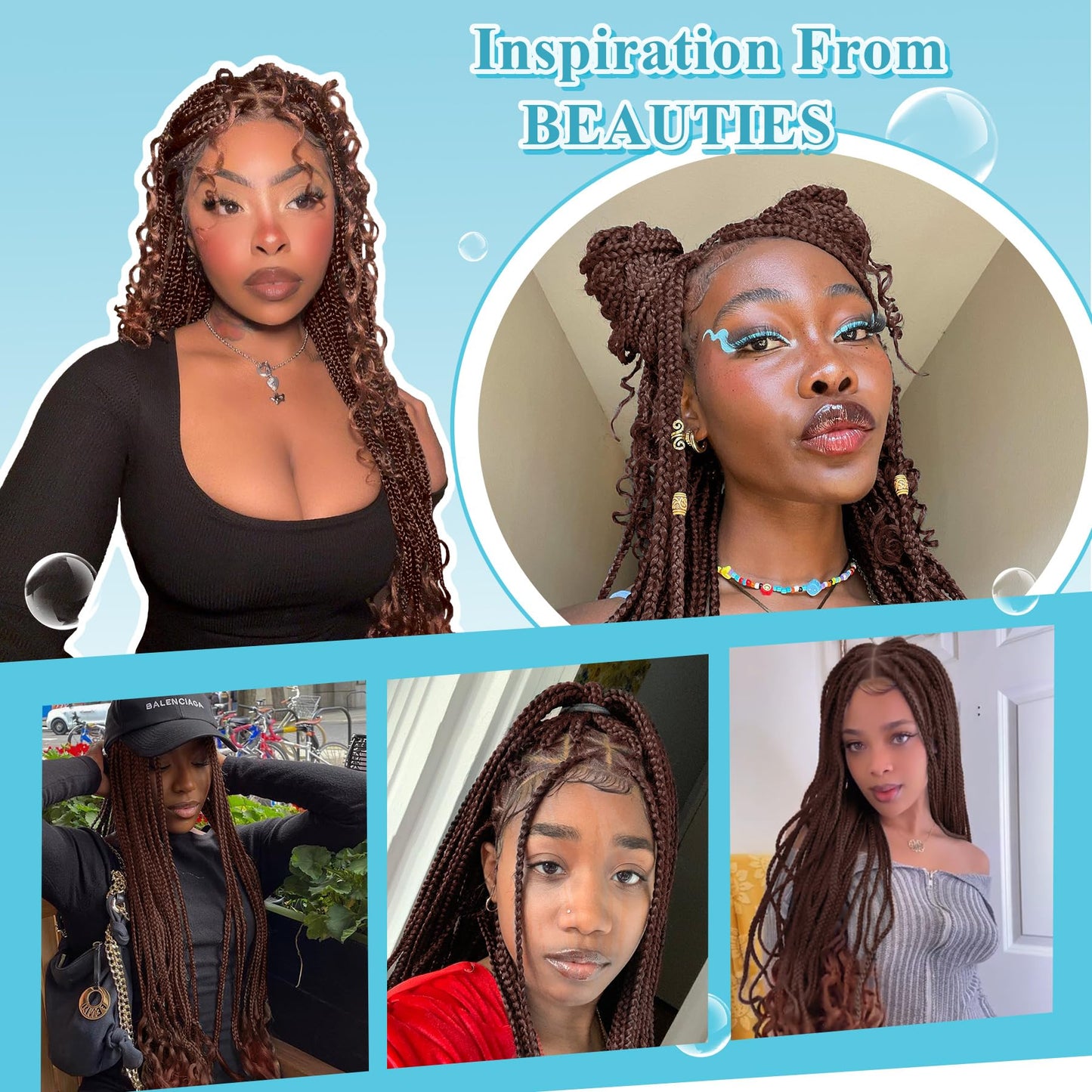 Olymei 360° Hd Full Lace Braided Wigs for Women Triangle Knotless Braided Wigs with Curly End with Baby Hair Box Braid Wig Premium Synthetic Braid Lace Front Wig Brown 36"