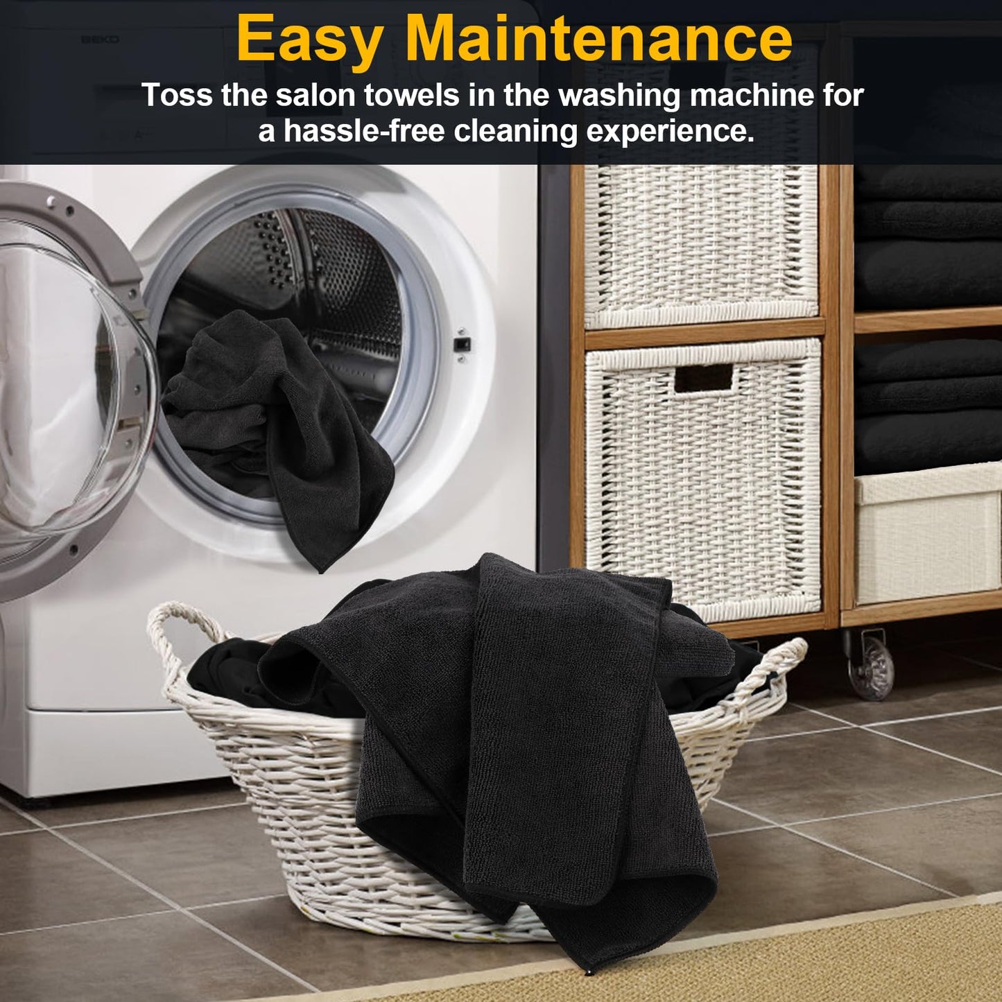 UNIMADE Salon Towels 24 Pack, Microfiber Barber Towel Bulk, (16x29 inches) Fast Drying Hair Towels Super Soft Black Hand Towels for Gym, Salon, Bath, Spa Use and Home Hair Care(Not Bleach Proof)