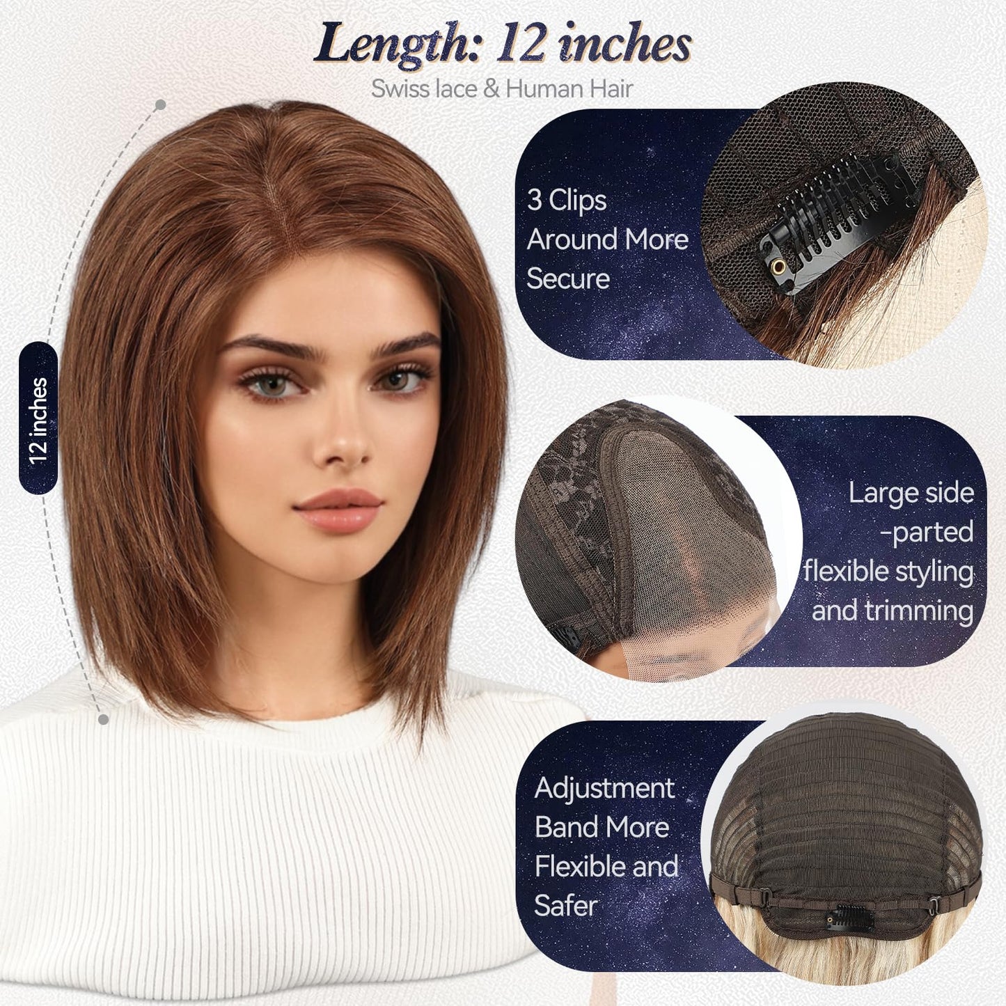 starluck Human Hair Wig Lace Front Wigs Real Human Hair Wigs For Women Wig Side Part 6"*5"*2" HD Lace Dark Brown 12 Inch Realistic and Natural for Daily Party Use