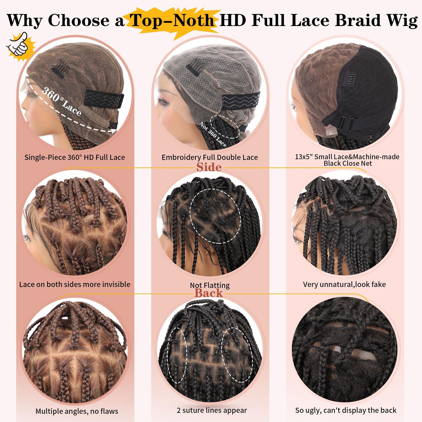 Lexqui 360° HD Full Lace Knotless Braided Wigs for Women Box Braid Wig Synthetic Hair Lace Front Braided Wigs with Baby Hair Braid Wig 36 Inch Brown