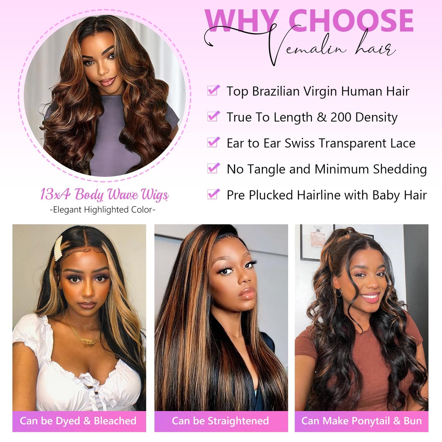 32 Inch Highlight Ombre Lace Front Wig Human Hair Body Wave Lace Front Wigs Human Hair 13x4 Pre Plucked 1B/30 Black with Brown Highlight Wig Human Hair 200% Density Colored Glueless Wigs for Women