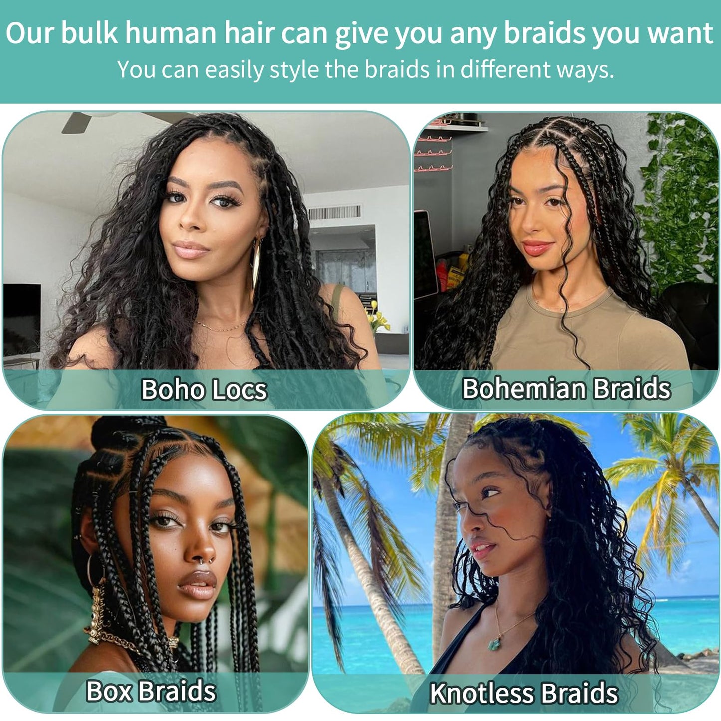 Human Braiding Hair for Boho Braids Human Hair 110g 24 Inch Curly Boho Hair for Braiding Knotless 12A Deep Wave Bohemian 3 Bundles/Pack Auburn Ginger