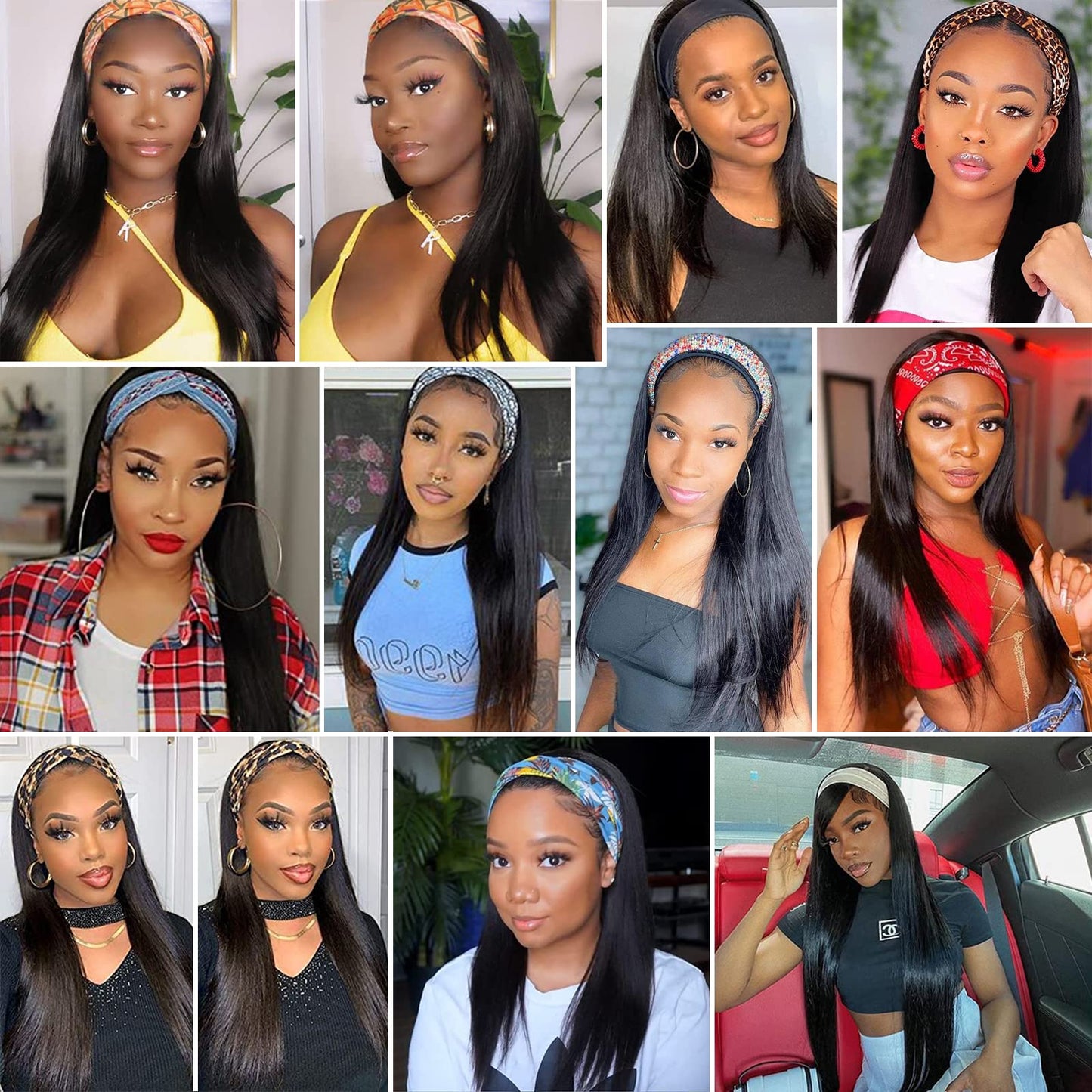 G&T Headband Wig for Women Black Straight Synthetic Headband Wig Glueless Heat Resistant Natutal Looking for Daily Party Use 24 Inch