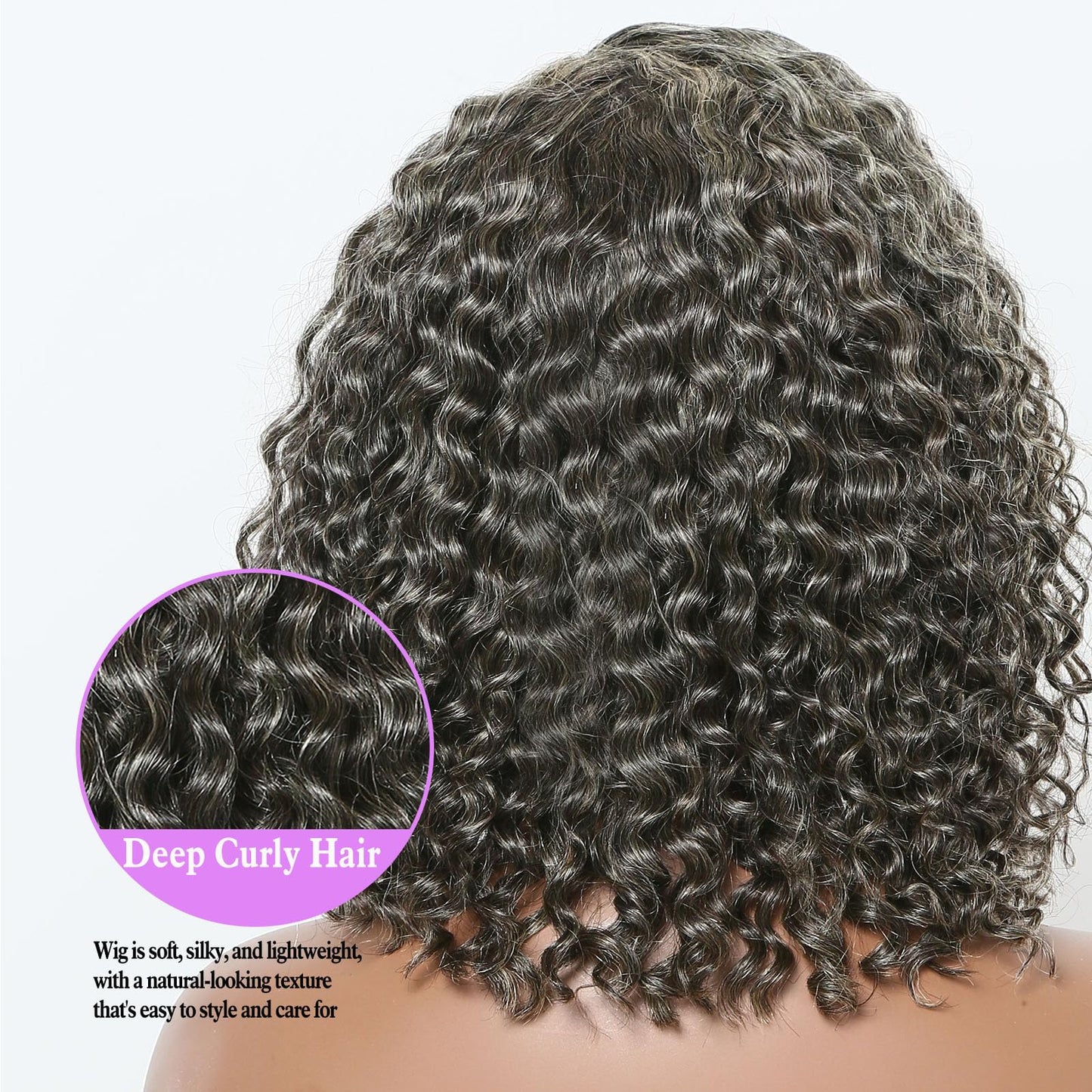 HANASCC Salt and Pepper Grey Wigs Human Hair Bob Wig 13x4 Deep Curly Lace Front Wigs Human Hair Pre Plucked Natural Hairline Gray Human Hair Wig HD Transparent Curly Short Bob Wigs for Women 12 Inch