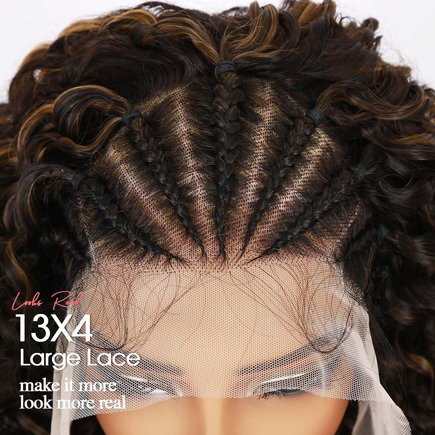 Fancy Hair Cornrow with Curly Hair Wig HD Lace Front Braided Wig with Baby Hair Pre Plucked Glueless Transparent 13x4 Inch Lace Frontal Wig for Black Women (2#/27#)