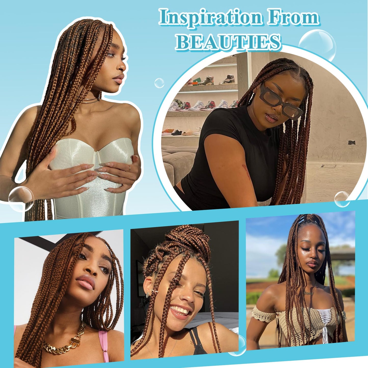 Olymei 360° Hd Full Lace Large Square Knotless Braided Wigs for Women Box Braid Wig with Baby Hair Long Brown Premium Synthetic Braided Lace Front Wigs 36"