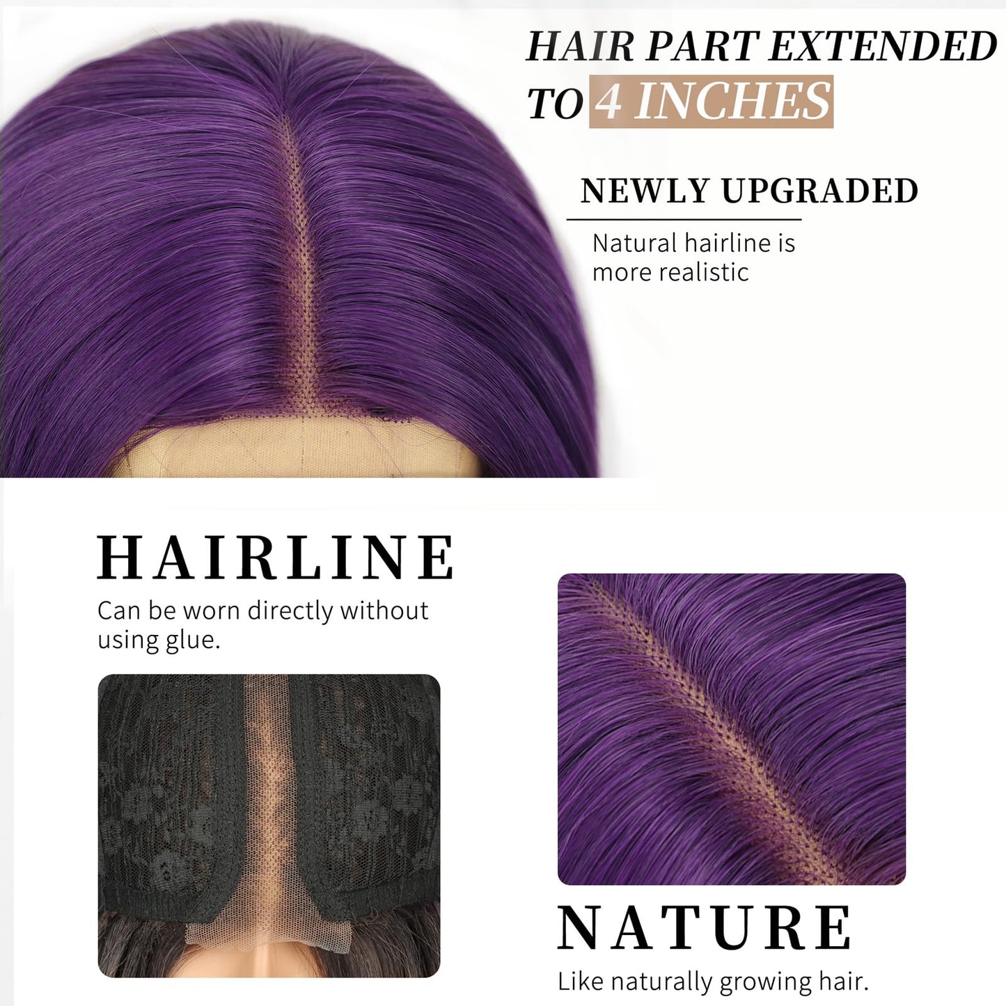 AISI HAIR Dark Purple Wig for Women, Long Wavy Lace Hairline Middle Part Synthetic Heat Resistant Wig for Daily Party-26 Inch