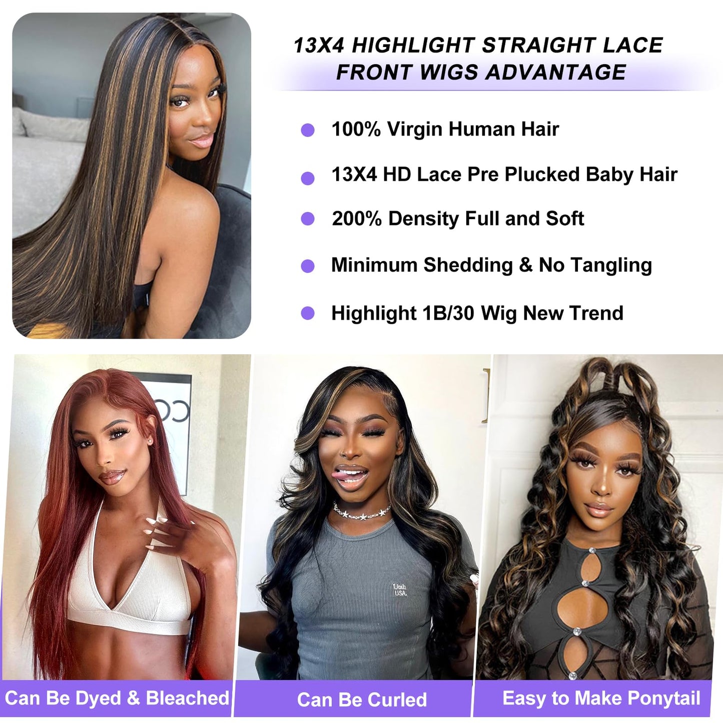 ONECHULY Long Highlight Lace Front Wig Human Hair 200% Density Balayage Ombre Lace Front Wig 13x4 HD Transparent Lace Pre Plucked with Baby Hair Glueless Brown Human Hair Wigs for Women 1B/30 32 Inch