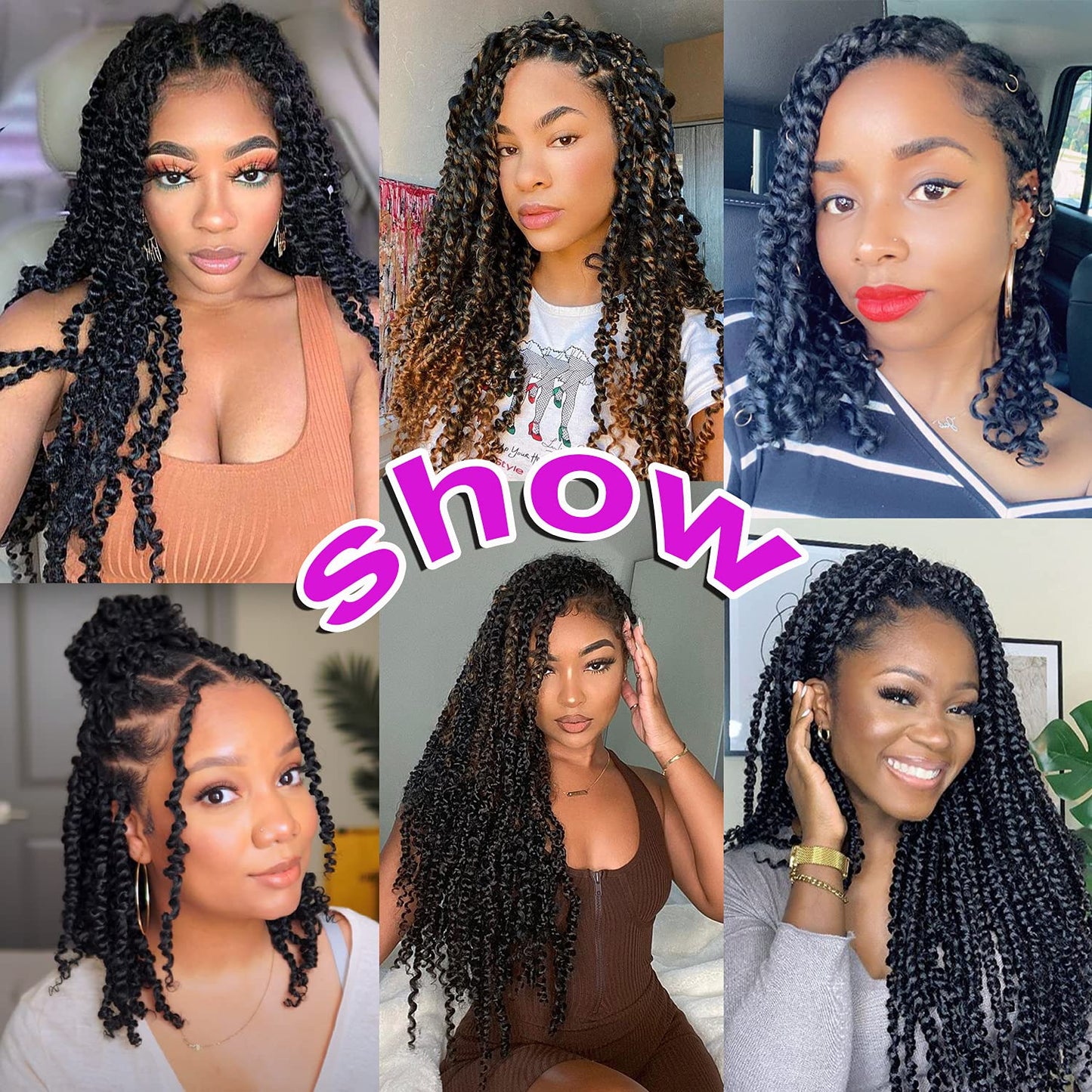 Passion Twist Hair Pre-twisted 24 Inch Passion Twist Crochet Hair 8 Packs, Pre Looped Passion Twist Hair for Women Girls and Kids Crochet Braids Bohemian Crochet Hair Extensions 1B