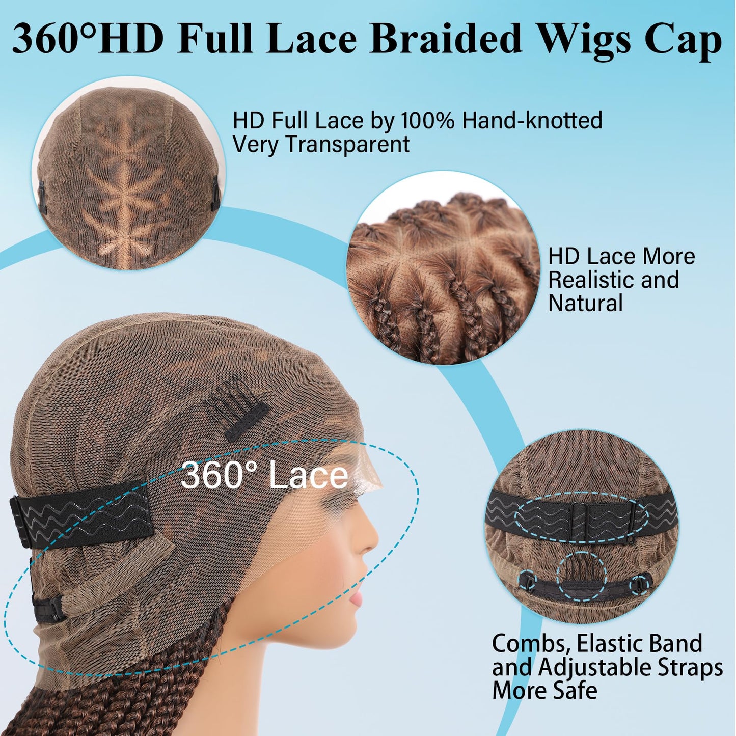 Olymei 360° Hd Full Lace Braided Wigs for Women Triangle Knotless Braided Wigs with Curly End with Baby Hair Box Braid Wig Premium Synthetic Braid Lace Front Wig Brown 36"