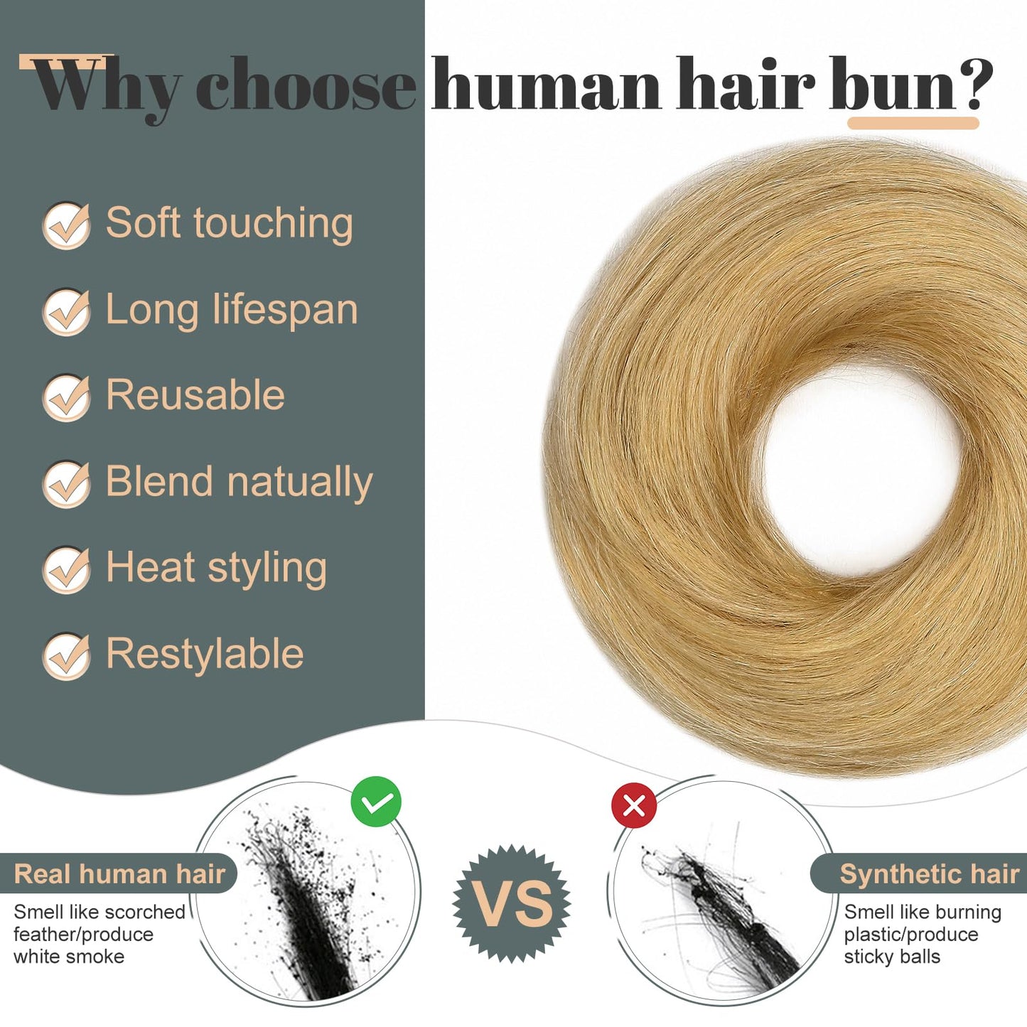 Hairro Human Hair Bun Hair Piece Remy Hair Bun Scrunchies Real Updo Hairpieces Wavy Stretchy Hair Bun Donot Elegant Chignon with Elastic Rubber Band Hair Accessory For Women 1PC 23g #613 Bleach Blonde