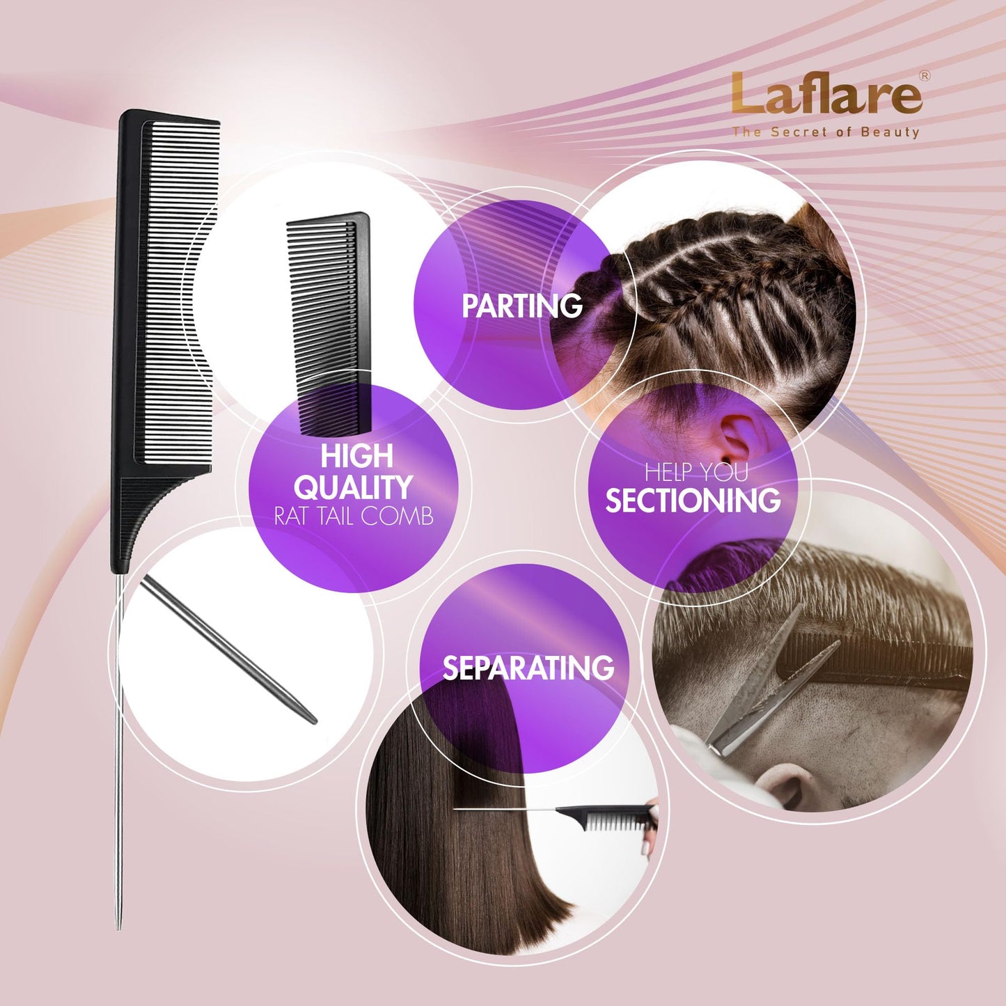Laflare Braiding Rack for Hair with Comb set & Braid Gel Wristband & Hair clip, Hair Rack (Hair Extension Holder with 60 Pegs,) with Hair Braiding Accessories (PPCOM3)
