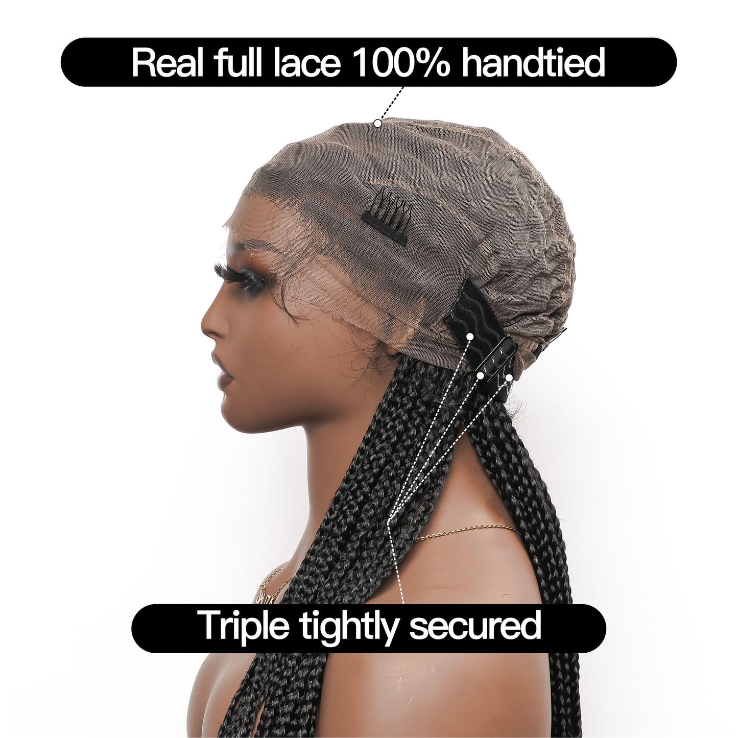 JALIZA 36" Boho Knotless Box Braided Wigs for Black Women Girls,Box Braided Wigs Full Lace Handmade with Human Hair Baby Hair,Black