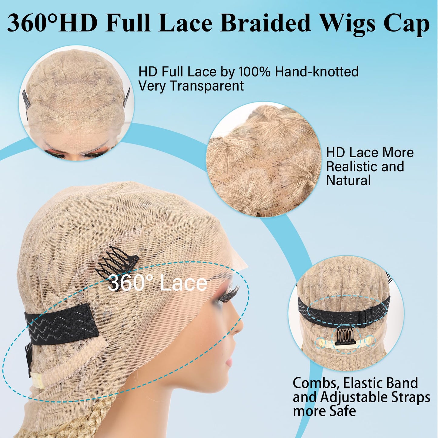 Olymei 360° Hd Full Lace Knotless Braided Wigs for Women Long Braided Lace Front Wigs with Baby Hair Light Brown Ombre Blonde Human Hair Blended Box Braid Wig 36"