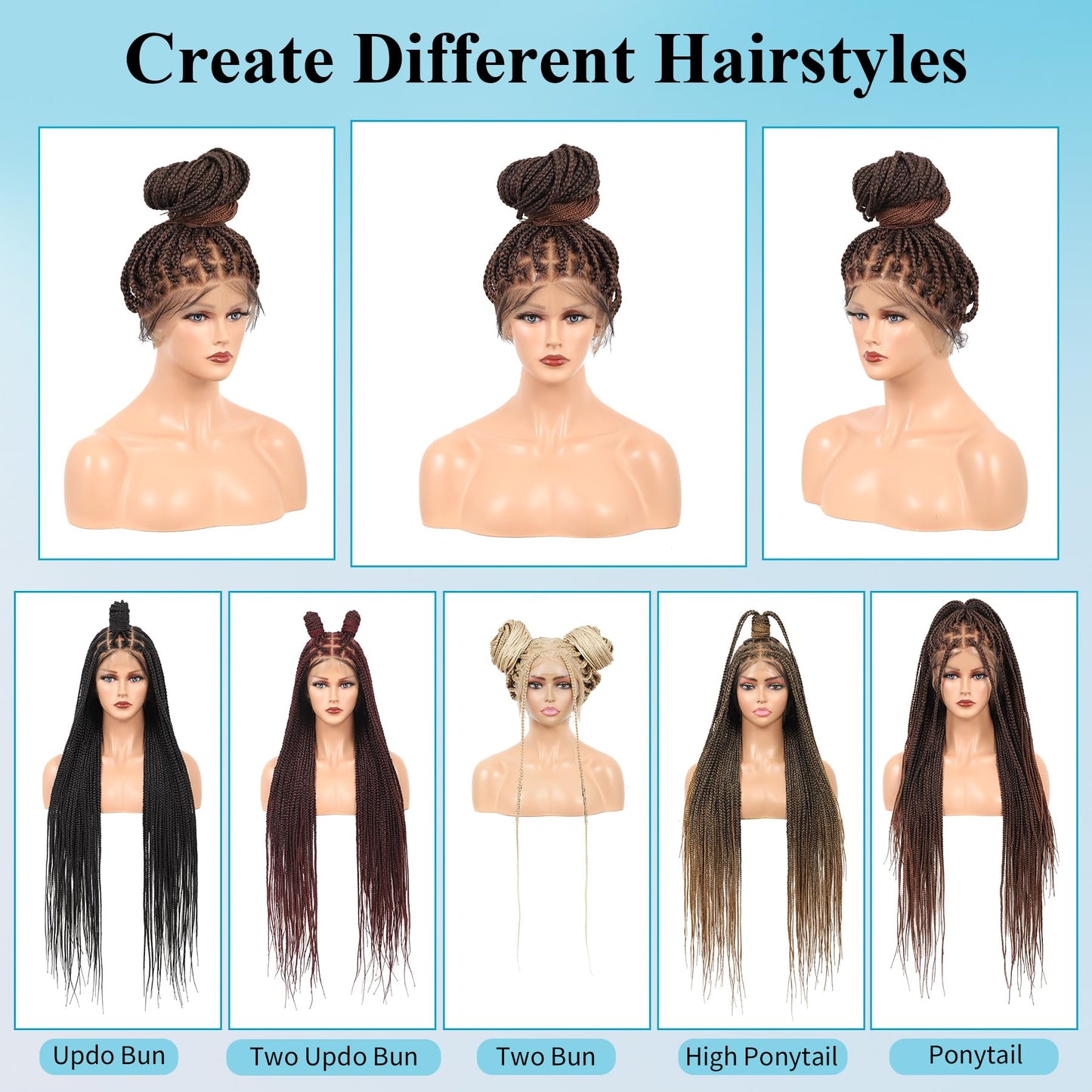 Olymei 360° Hd Full Lace Knotless Braided Wigs for Women Box Braid Wig with Baby Hair Premium Synthetic Long Brown Braided Lace Front Wigs 36Inch