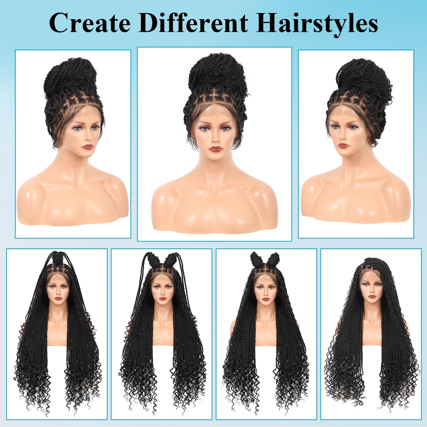 Olymei 360° HD Full Lace Braided Wigs for Women Knotless Boho Braided Wigs Twisted Braid Lace Wig with Baby Premium Synthetic Blended Braid Lace Front Wig Black 36"