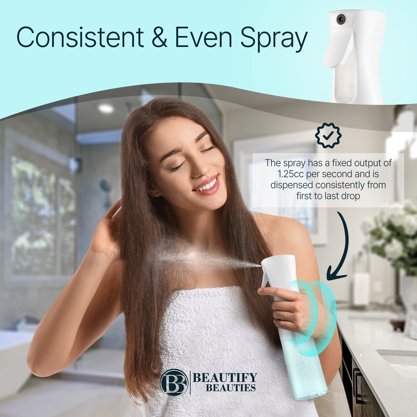 BeautifyBeauties Spray Bottle For Hair – Continuous Mister Spray Bottle for Hairstyling, Cleaning, Plants, Pets, Barbers, Salons, Essential Oil Scents (Clear, 18.6oz/500ml)
