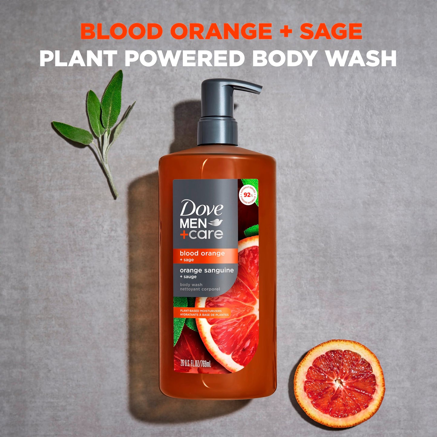 DOVE MEN + CARE Body Wash Blood Orange to Rebuild Skin in the Shower with Plant-Based Cleansers and Moisturizers 26 fl oz
