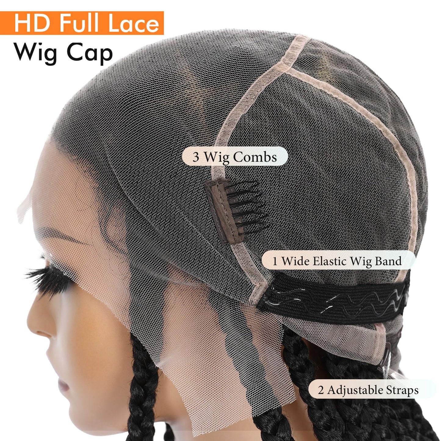 Lady Miranda Full Lace Jumbo Braided Wigs for Black Women Knotless Box Braid Wig with Baby Hair 32" Glueless Wigs Jumbo Box Braids Lace Front Synthetic Wig