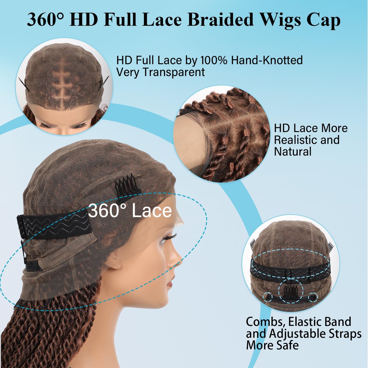 Olymei 360° HD Full Lace Braided Wigs for Women Knotless Boho Braided Wigs Twisted Braid Lace Wig with Baby Hair Premium Synthetic Braid Lace Front Wig Brown 36"