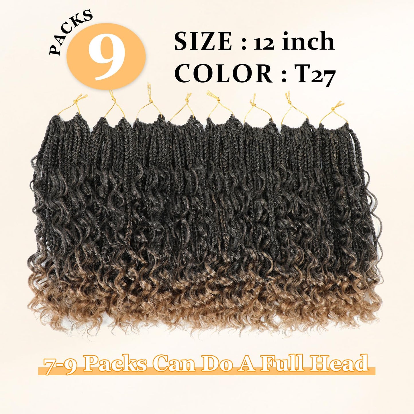 Yewell 9 Packs Goddess Box Braids Crochet Hair Boho Box-Braids With Curly Ends Crochet-Hair For Black Women, 12 Inch Pre Looped Bohemian Crochet Box-Braiding (12Inch 9 Packs,T27)