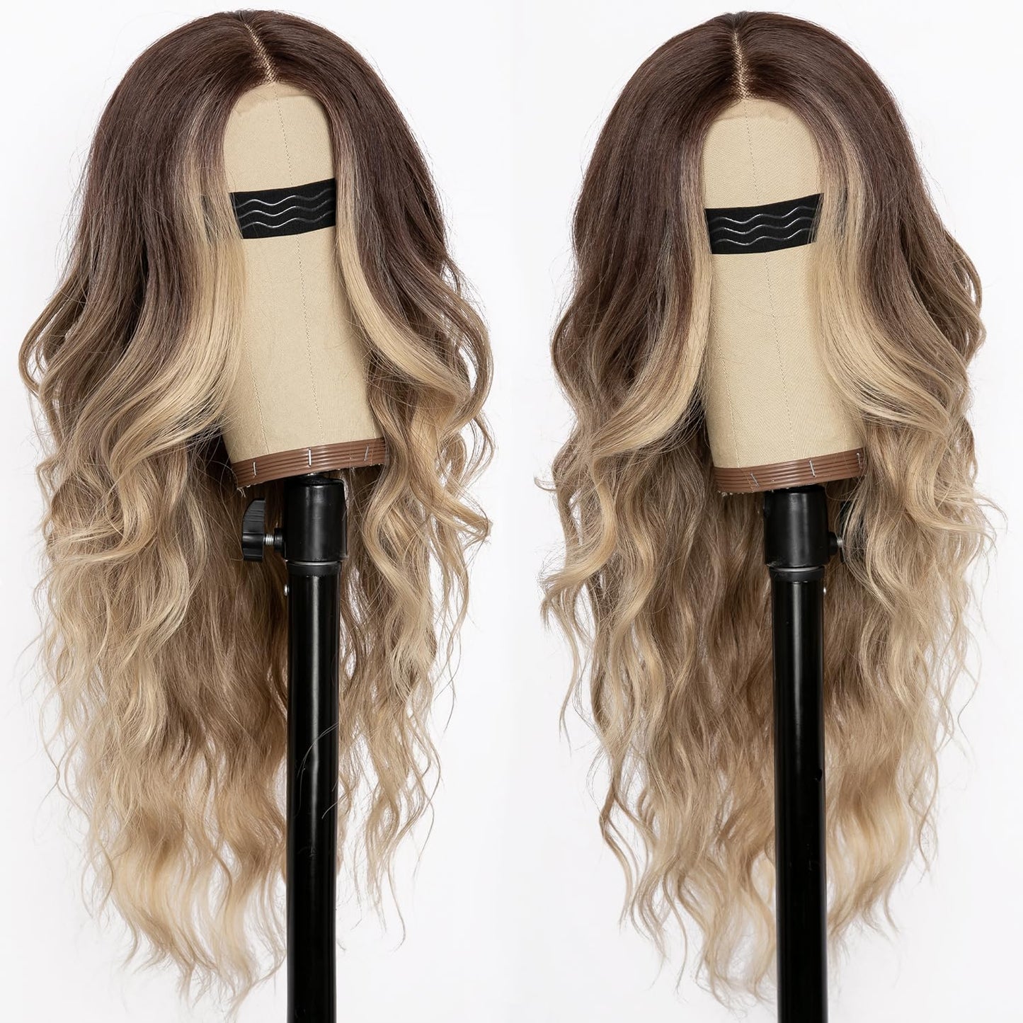 AISI HAIR Ombre Dirty Blonde Wig for Women, Long Wavy Lace Hairline Middle Part Synthetic Wig for Daily Party-26 Inch