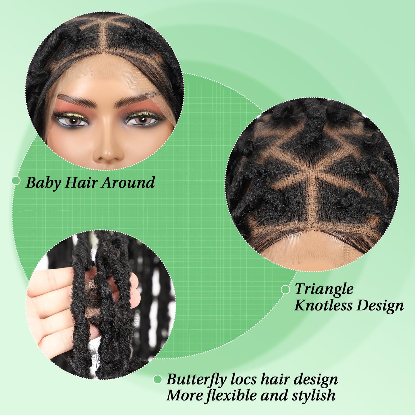 Youthfee 48" Black Butterfly Braided Wig with Lace Front, Synthetic Hair, Women