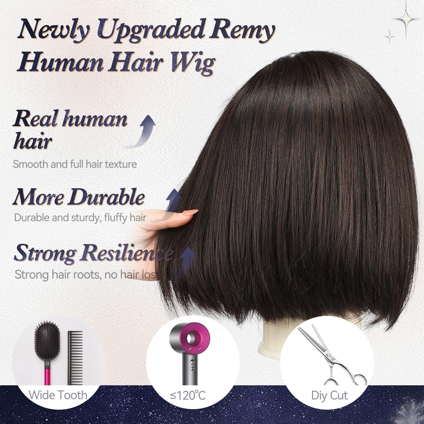 starluck Human Hair Wig Lace Front Wigs Real Human Hair Wigs For Women Side Part 13"*4" HD Lace Large Area Wig Natural Black 12 Inch Realistic and Resistant for Daily Party Use