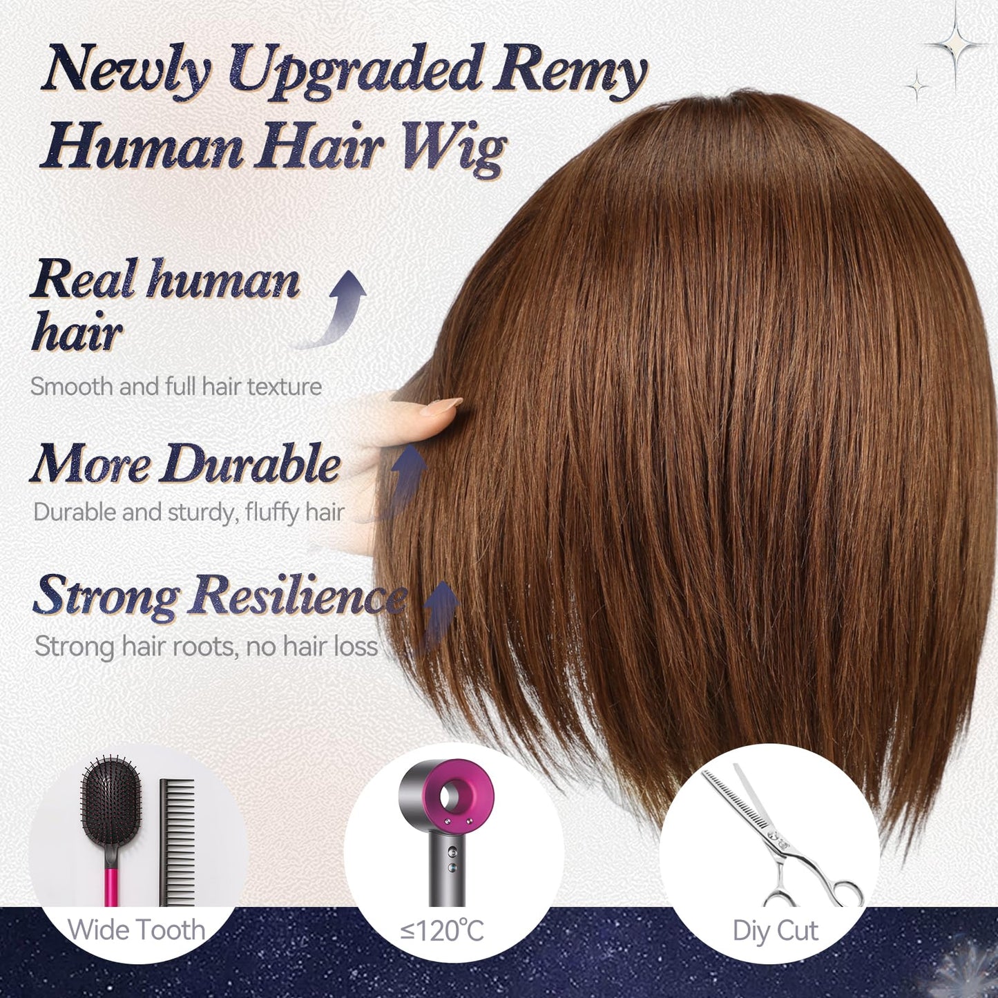 starluck Human Hair Wig Lace Front Wigs Real Human Hair Wigs For Women Wig Side Part 6"*5"*2" HD Lace Dark Brown 12 Inch Realistic and Natural for Daily Party Use
