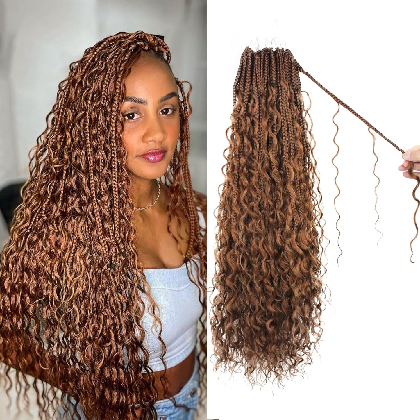 Boho Crochet Braids Pure Protein Fiber Close to Human Hair 18 Inch Goddess Box Braids with Soft Curls Bohemian Braids Crochet Hair for Black Women (18Inch #30)