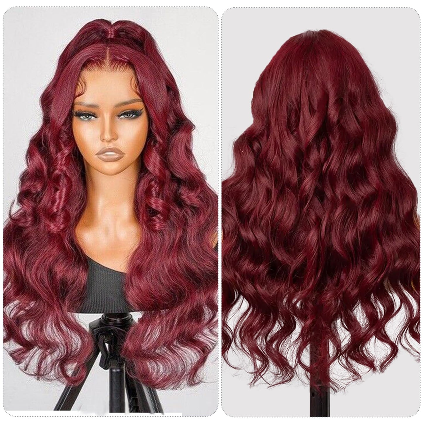 Munx Long 32in Lace Front Wigs Human Hair 180% Density Thick 13x4 Body Wave Wig Wine Red Glueless HD Frontal Wigs Human Hair for Women Bleached Knots