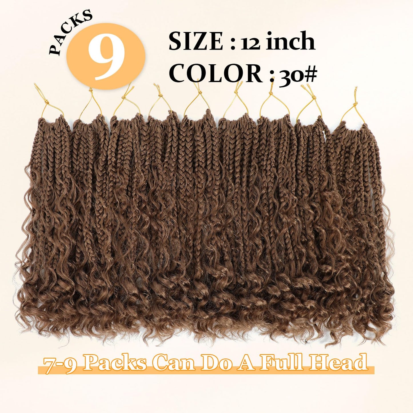 Yewell 9 Packs Goddess Box Braids Crochet Hair Boho Crochet Box Braids With Curly Ends For Black Women, 12 Inch Pre Looped Bohemian BoxBraidsHair (12Inch 9 Packs,30#)