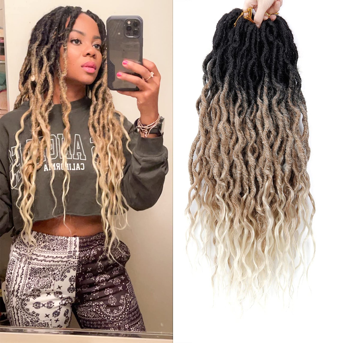 Faux Locs Crochet Hair 6Packs 24Inch Goddess Locs Crochet Hair,Soft Locs Crochet Locs With Curly Ends (24'', 1B/27/613)
