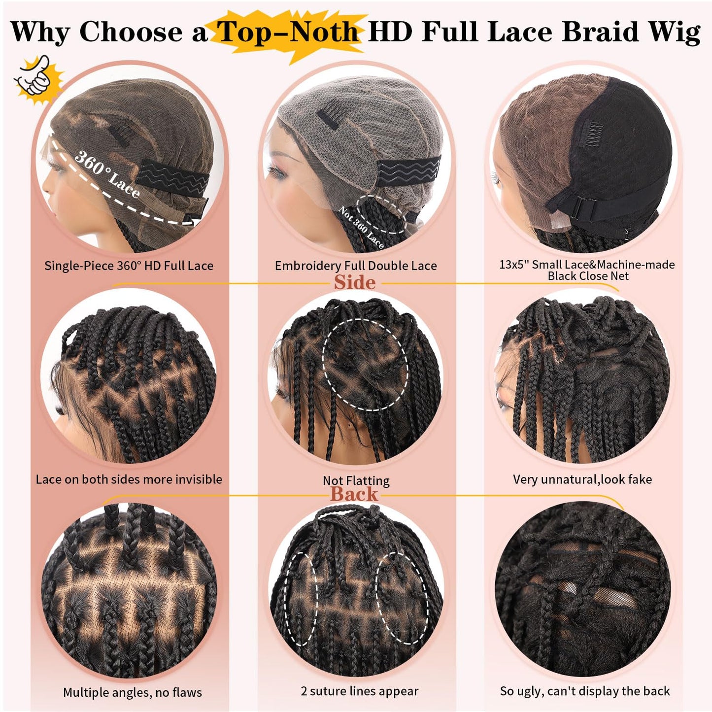 Lexqui 36 inch 360° Hd Full Lace Braided Wigs for Women Knotless Braided Wigs Box Braid Wig with Curly End Braid Lace Front Wig with Baby Hair Black